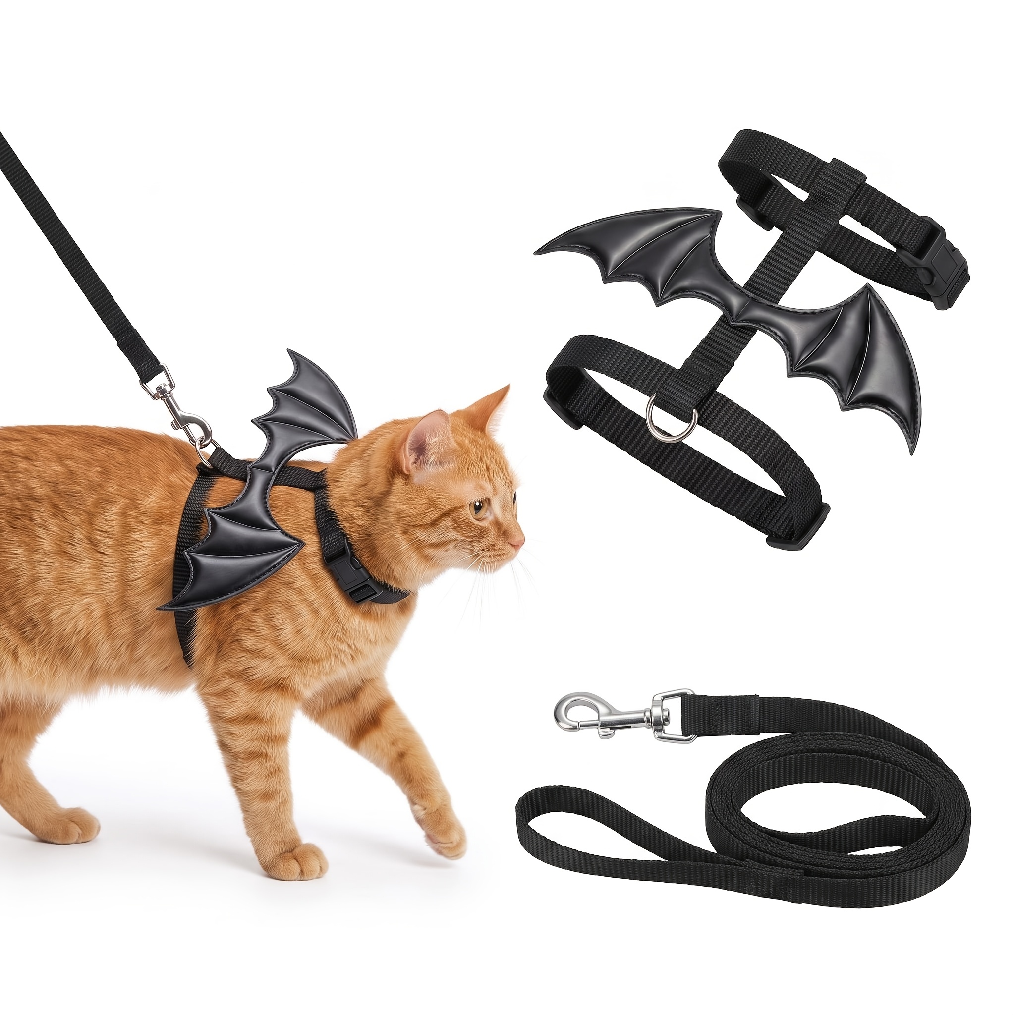 TEMU Laisse d'Halloween pour chat avec accessoire d'ailes de chauve-souris, convient aux chats et chiens de petite à moyenne taille, décoration