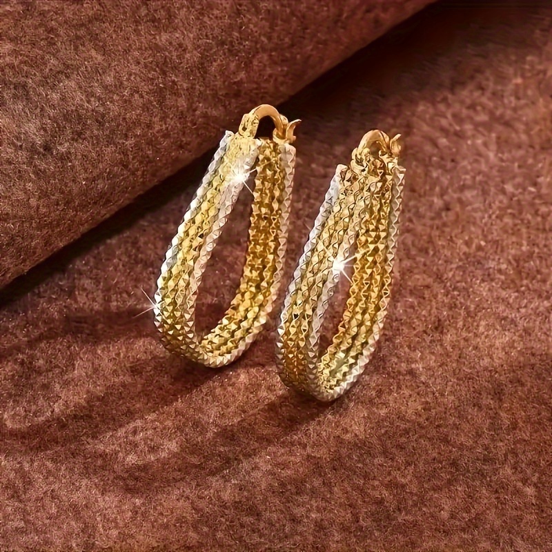 elegant   teardrop hoop earrings with sparkling corrugated design minimalist copper jewelry for women ideal gift versatile earrings sparkling   goldplated copper novelty earrings Product details 2