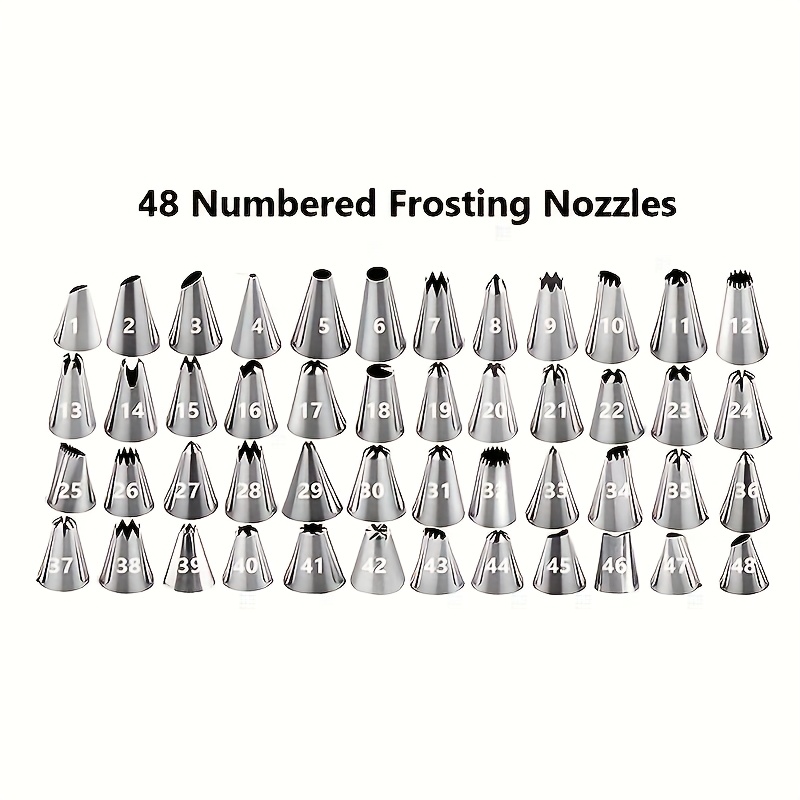 

48pcs Stainless Steel Piping Tips Set - Versatile Cake & Cream Flower Nozzles For Cookies, Roses & More - Baking Tools With Numbered Frosting Nozzles For Creative Desserts, Baking Accessories