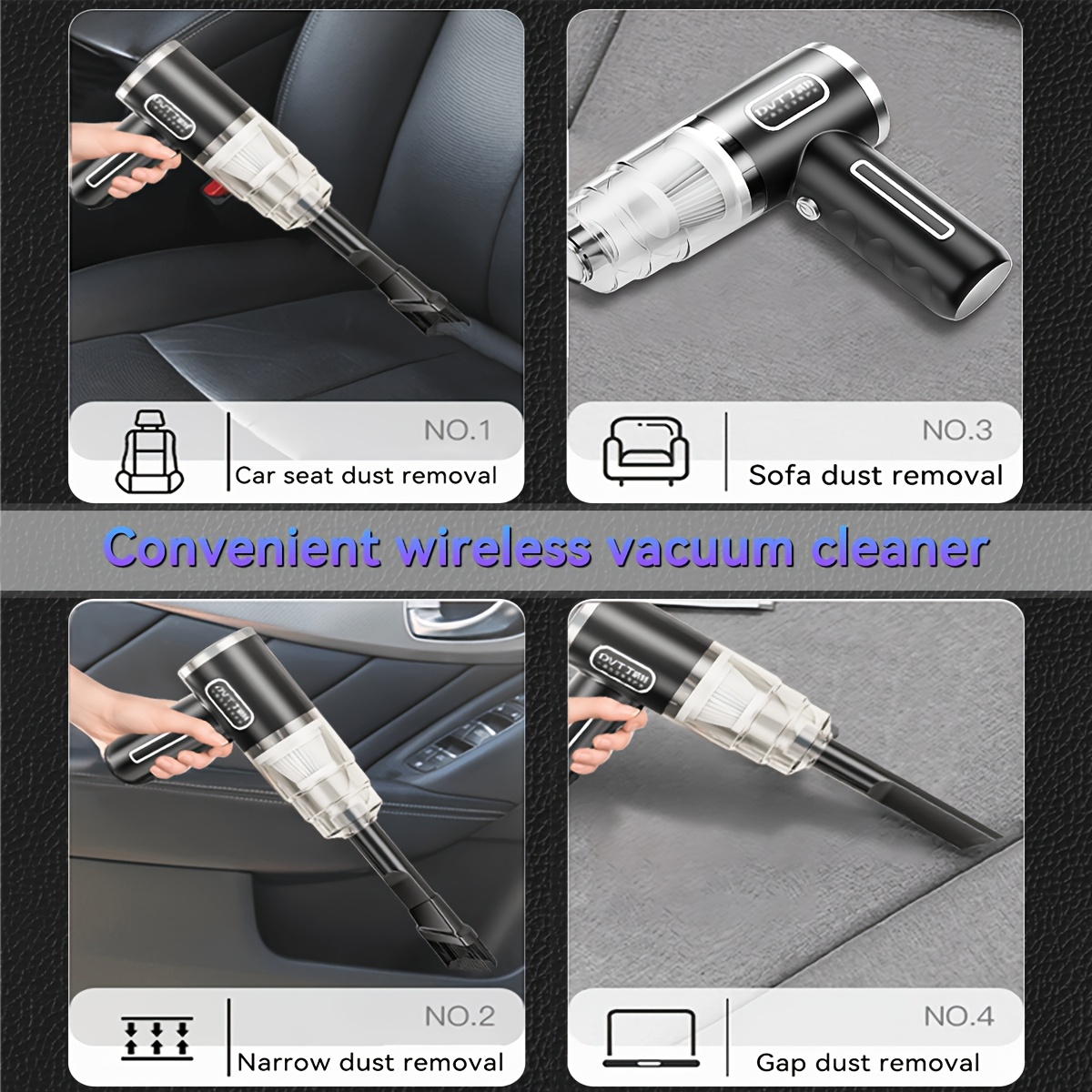 Ev ve Araba Kullanımı İçin Kablosuz Elektrikli Süpürge, Güçlü Emiş, USB Hızlı Şarj, Crevice Fırçası ve Bilgisayar Temizleme Başlığı Dahil, Çok Fonksiyonlu El Süpürgesi, Çok Yönlü Cihaz.