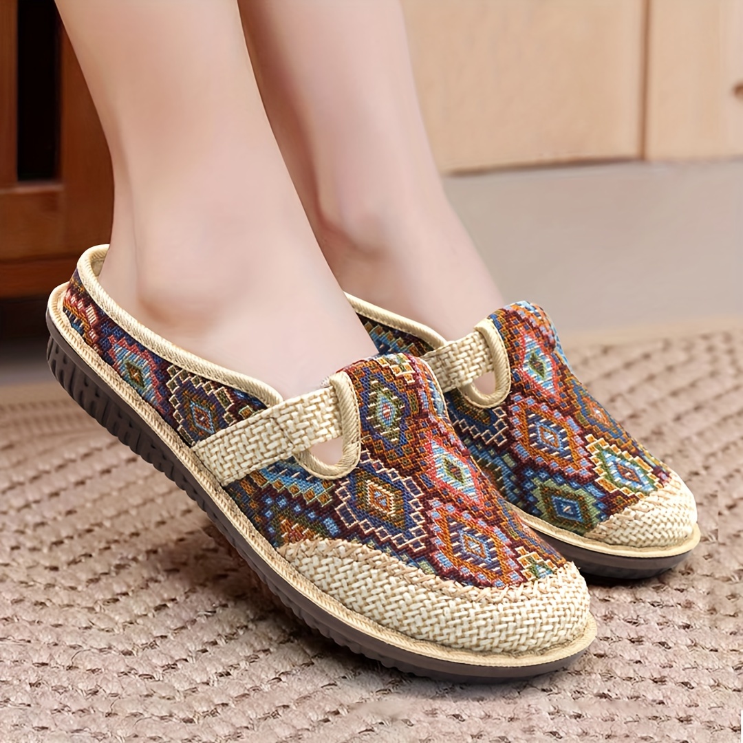 

Women's Colorful Geometric Print Shoes, Soft Sole Lightweight Slip On Casual Shoes, Half Drag Daily Comfy Mules