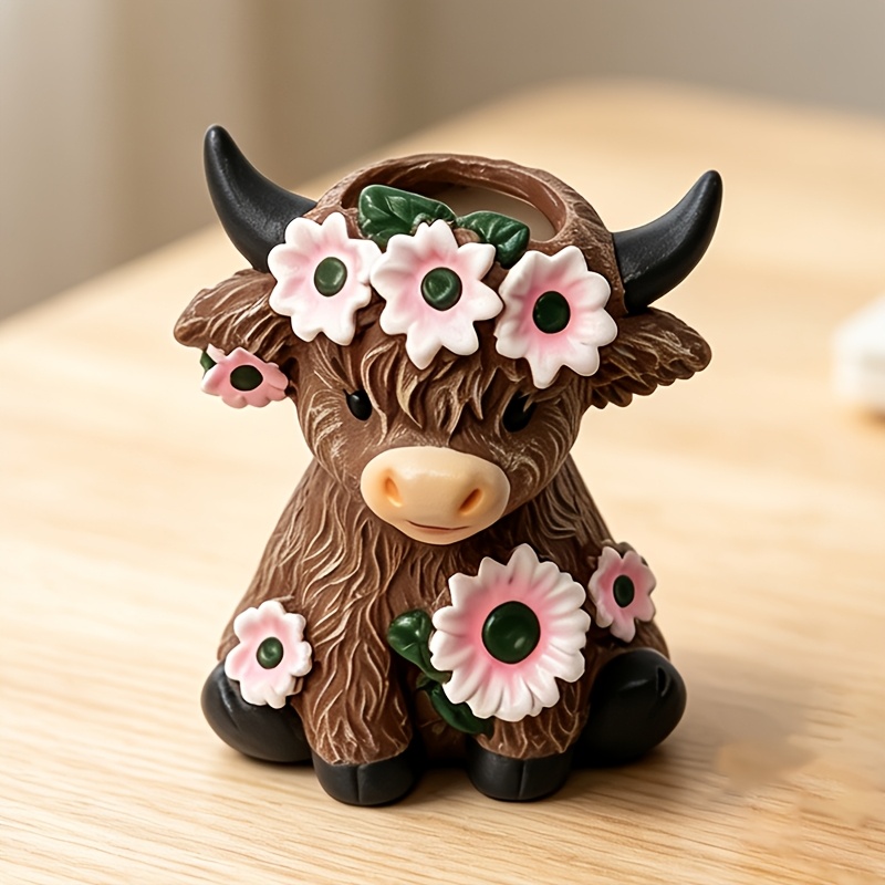 TEMU Highland Cow Planter Pot - Scottish Cow Pvc Planter Suitable For, & Herbs, Rustic /outdoor Decor With Painted, Lightweight Irregular Shaped Desk