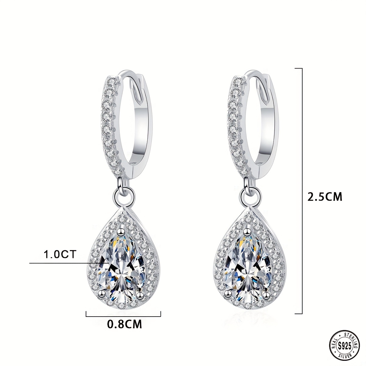 925 sterling silvery earrings teardrop moissanite earrings simple and elegant versatile for daily wear Product details 1