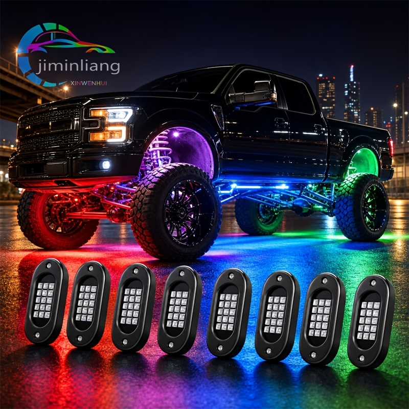TEMU 16pcs Rgb Led Car Tire & System With Wireless Control, Switching Suitable For Tires, Rock Lights, Golf Carts, For Ford Trucks, Vehicle