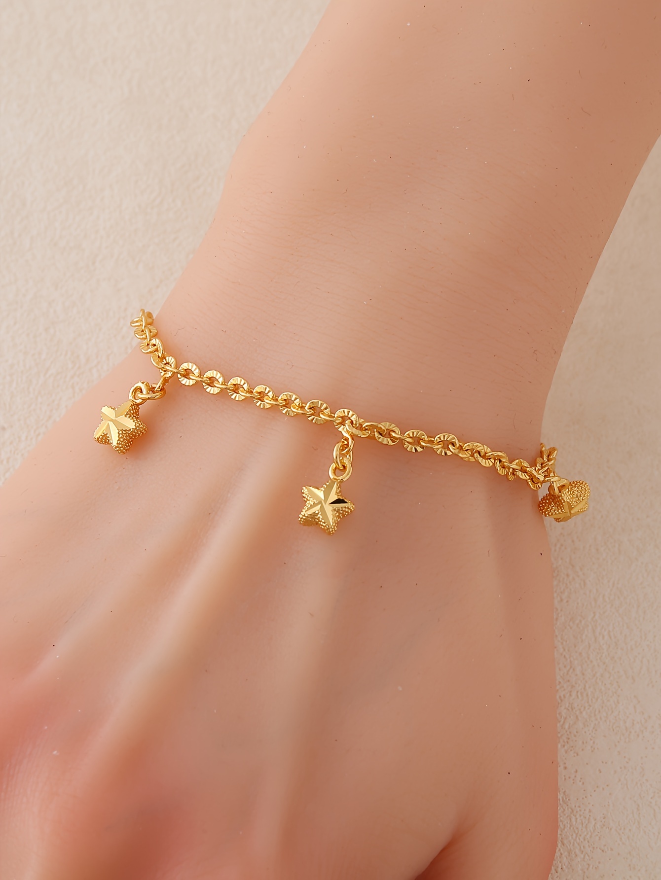 1pc 24k golden plated cute simple star charm bracelet copper material adjustable chain link wristband for women with ideal for   sports mardi gras day   accessory details 3