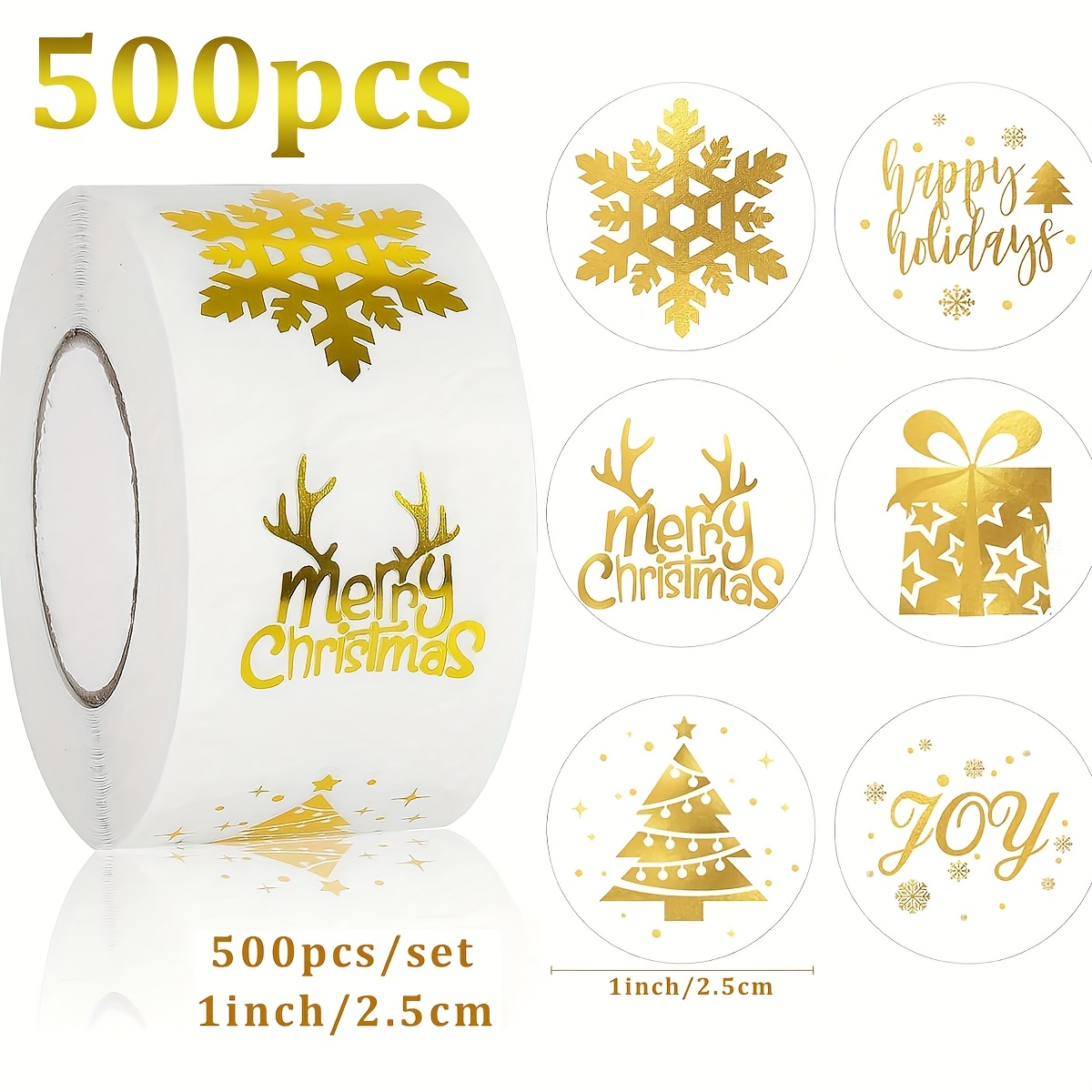 500 Sheets/roll Transparent Golden Glitter Christmas Gift Box Sealing Stickers, Handmade Decorative Gift Adhesive Label Stickers