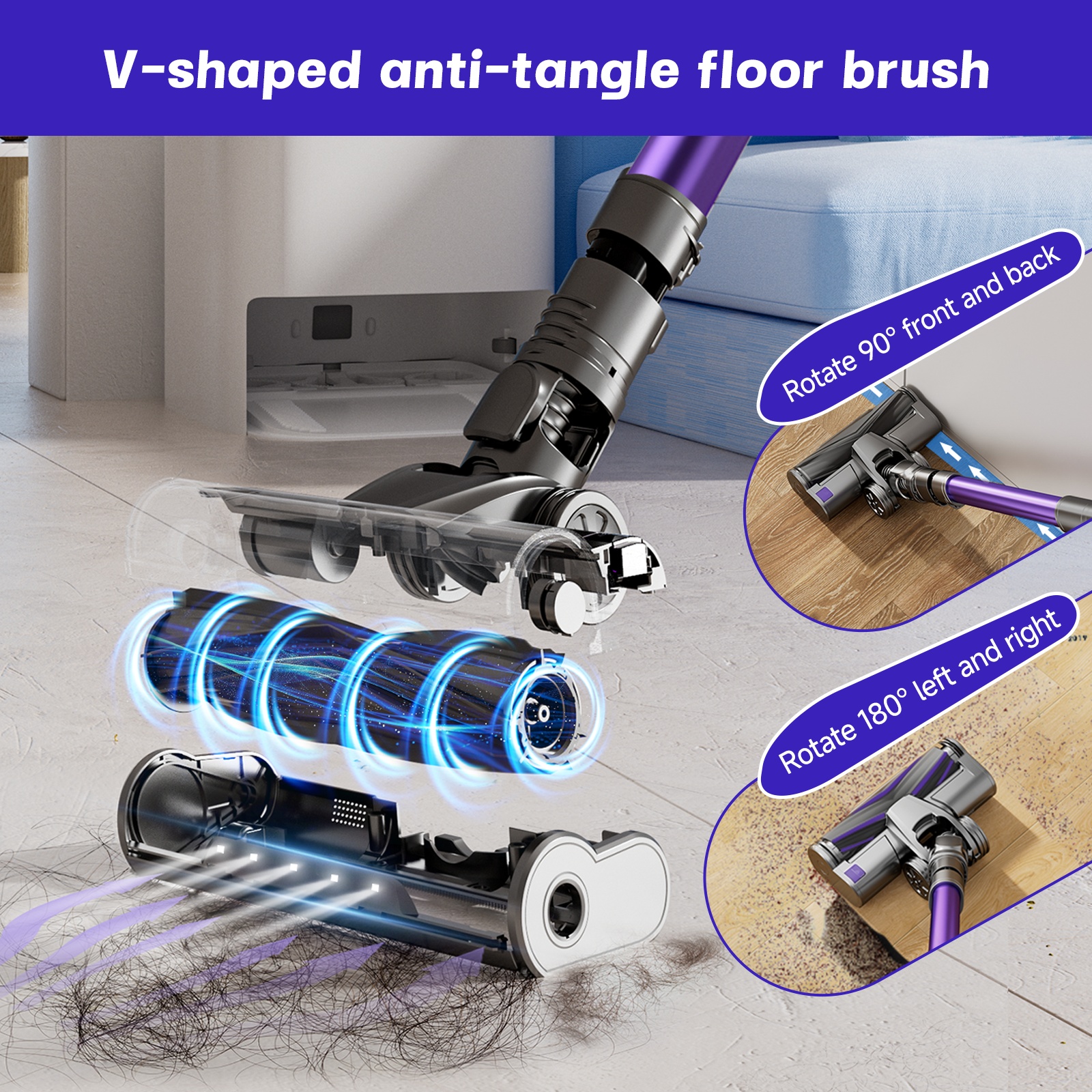 Yanhama 650W Draadloze Steelstofzuiger met 73KPA Krachtige Zuigkracht, 60 Minuten Gebruiksduur