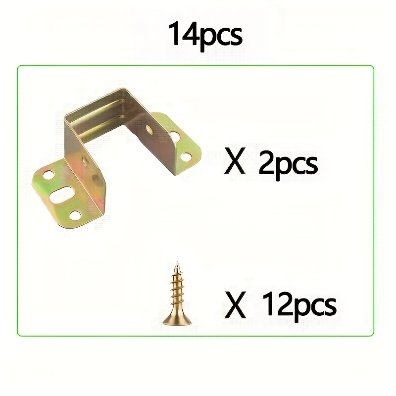 TEMU Set da 14 pezzi: 2 staffe + 12 viti, kit di connessione a staffa di supporto per del letto in metallo per carichi pesanti con viti, cerniera per