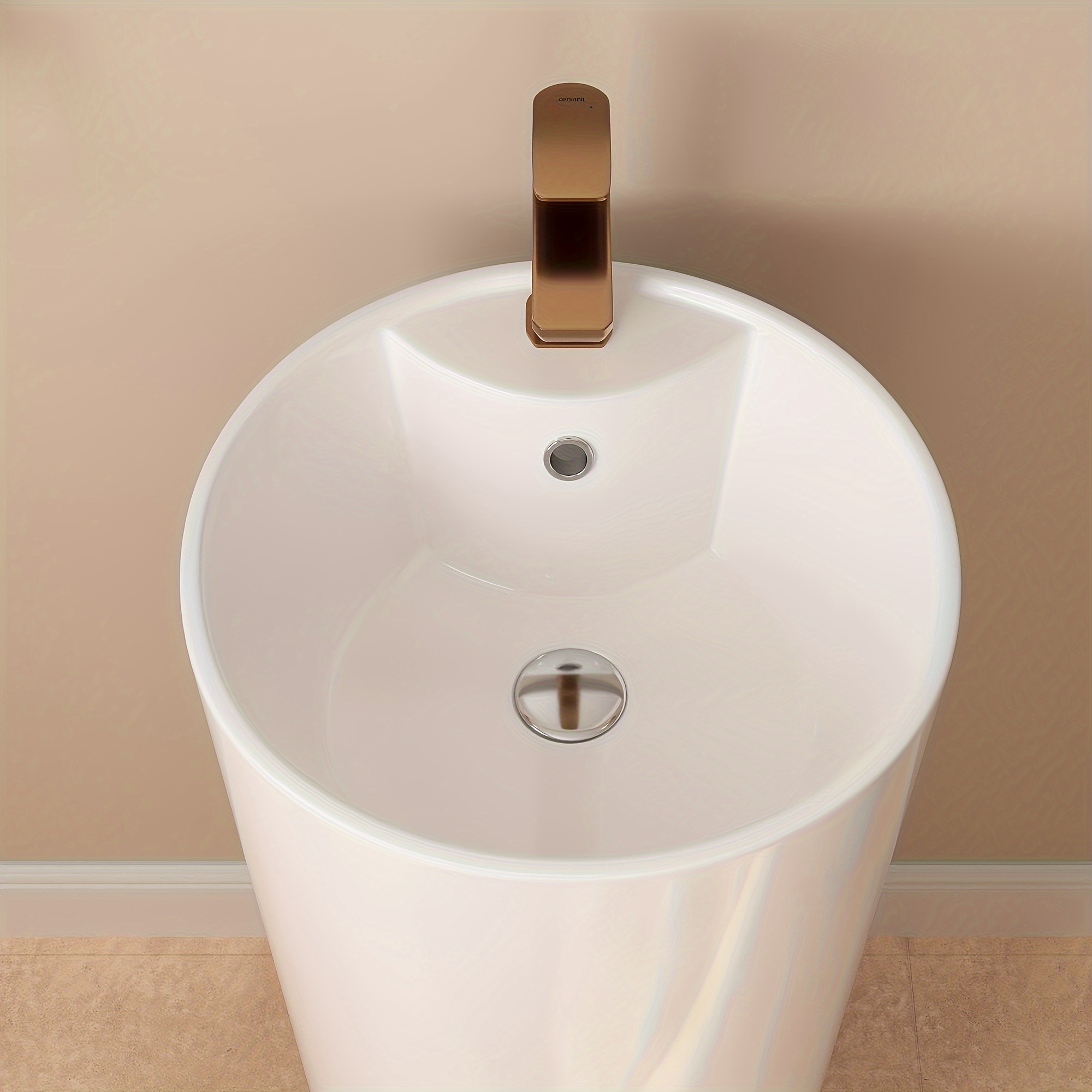 

15.75 * 15.75inch Cylindrical High Platform Basin, Household Bathroom High Platform Washbasin, Ceramic Material With Hair And Faucet Overflow Hole, 33.66 Inches High Dv-1p527