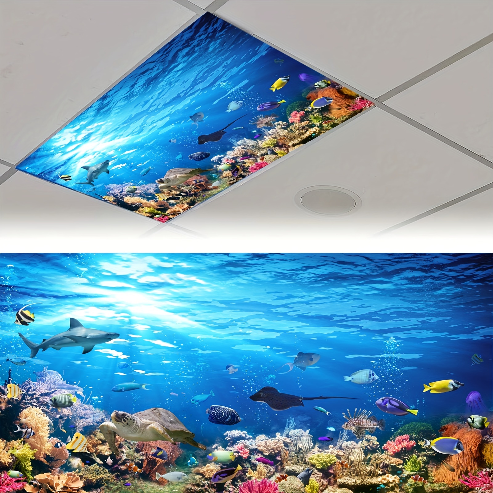 

Modern Polyester Underwater Print Fluorescent Light Cover, 48x24 Inch Magnetic Ceiling Panel, Glare-free Classroom And Office Lighting Decor, Fits Standard 2x4 Foot Drop Ceilings - Pack Of 1