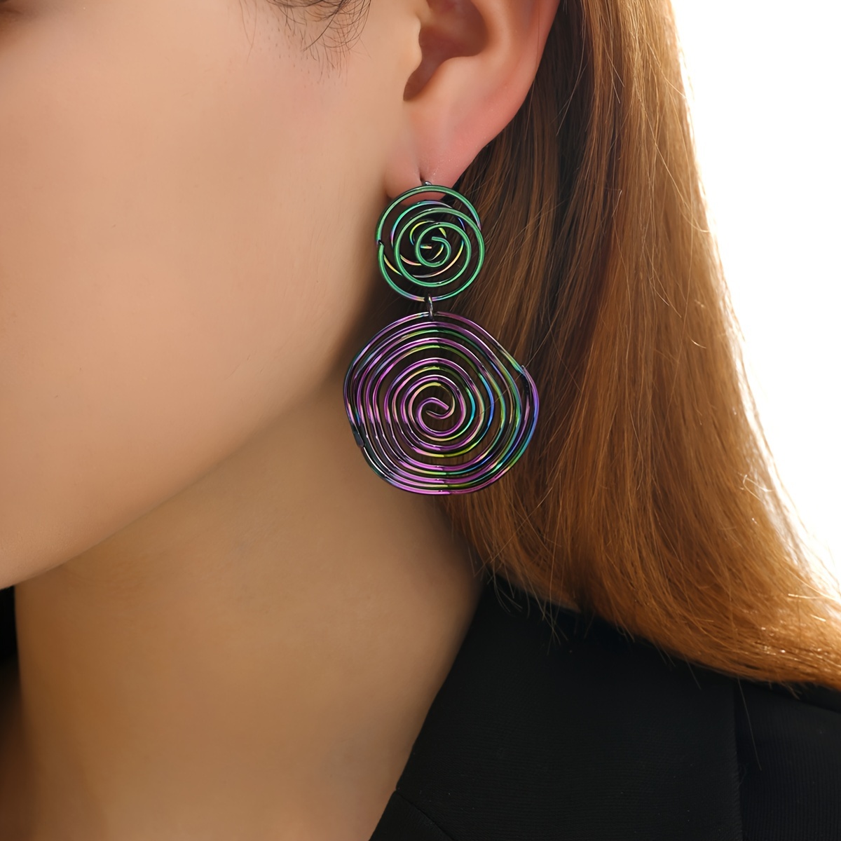 Vintage Golden Spiral Pattern Dangle Earrings, Punk Style