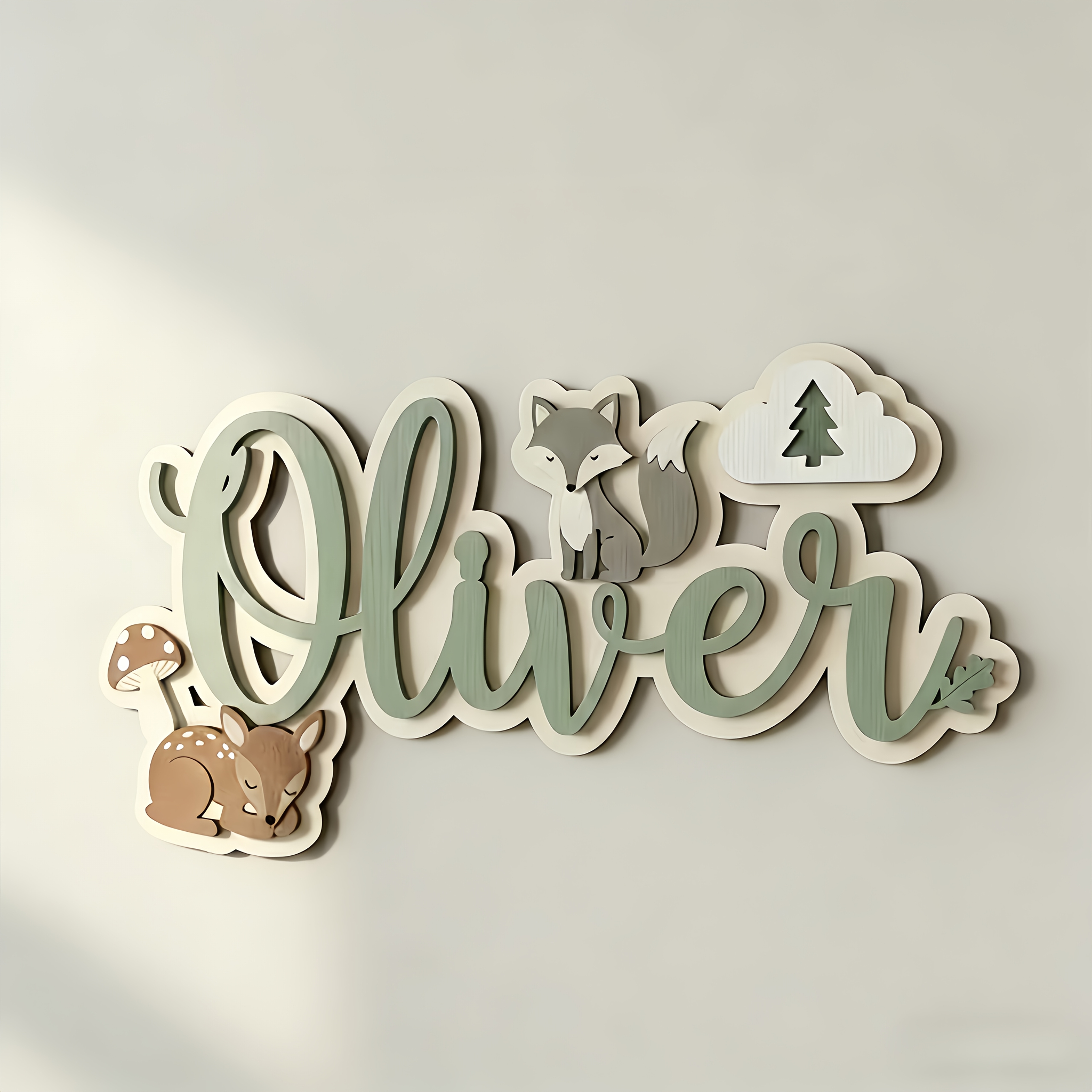Image of Custom Wooden Double-layer Nameplate, Forest Animal Cartoon Door Sign, Decor Door Hanging, Baby Name Custom Doorplate, Suitable For Gifting On Festivals, Newborn Gift