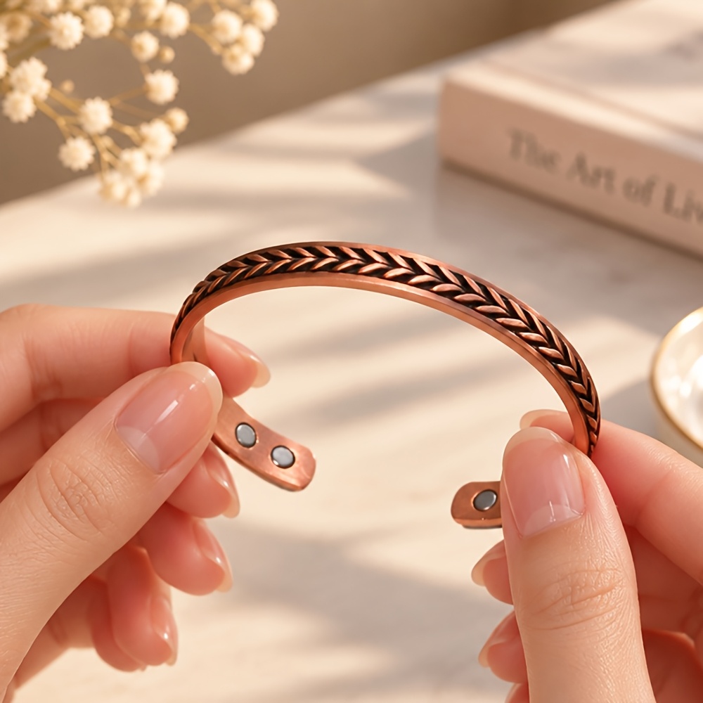 TEMU Bracelet en cuivre pur, motif de corde torsadée, bracelet vintage, 1 pièce