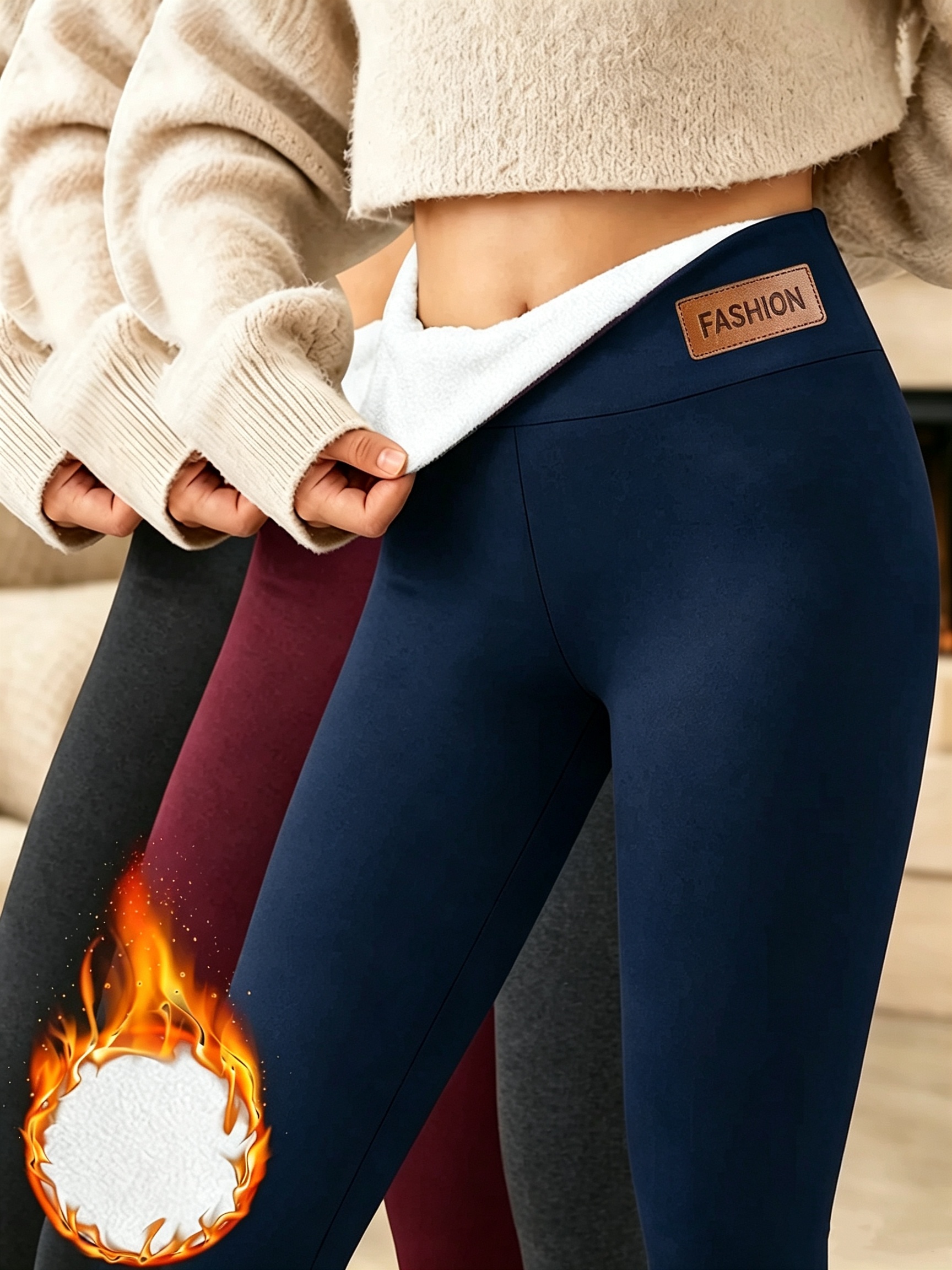 Artikelbild [3er set] fleece-gefütterte, warme leggings, winter high-waist,  , innen  es weißes plüsch,  speicherung und kälteschutz. plüschstoff, eng an den körper für ständige  , bauchkontrolle und formung, mehrere farben erhältlich