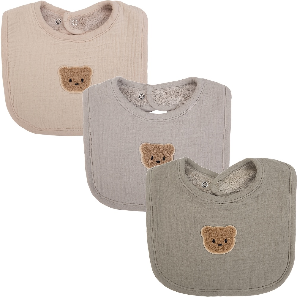 Image of 3pcs/lot Cute Bear Muslin Gauze Baby Bibs Saliva Towel U-absorbent Pockets Korean Children Kids Boys Girls Bandanas Feeding Burp Clothes Newborn Infant Gift
