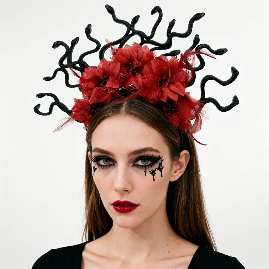 TEMU 1pc Halloween Snake Flower Headband, Queen & King Costume Headband, Holiday Party/electronic Music Festival/halloween/carnival Costume Prop,
