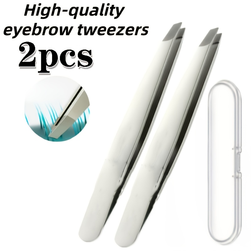 TEMU 2pcs Stainless Steel Professional Eyebrow Tweezers Set, With Angled Tip Tweezers For Plucking Eyebrows, Suitable For Eyebrow And Beard Hair