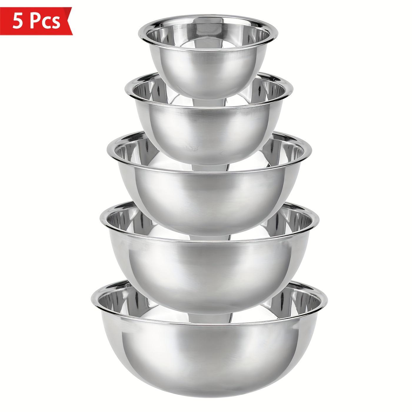 TEMU 5pcs Stainless Steel Mixing Bowl Set - Versatile For Cooking, Baking And Prepping - Perfect For Cooking, Baking And Meal Prep - Kitchen Essentials