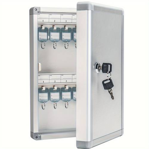 1pc aluminum alloy key box lockable wall mount key cabinet with matching key tags for key storage in business or rental office etc