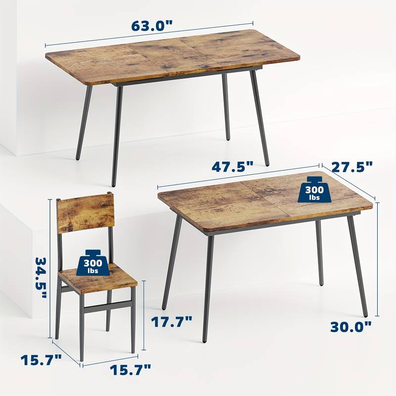 7-Piece Extendable Dining Table Set For 4-6 People – 63 Inch