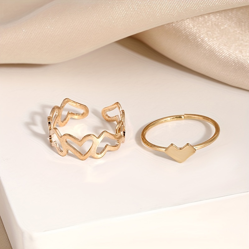 2pcs Cold Hollow Heart Stackable Couple Rings Valentine's Day Gift