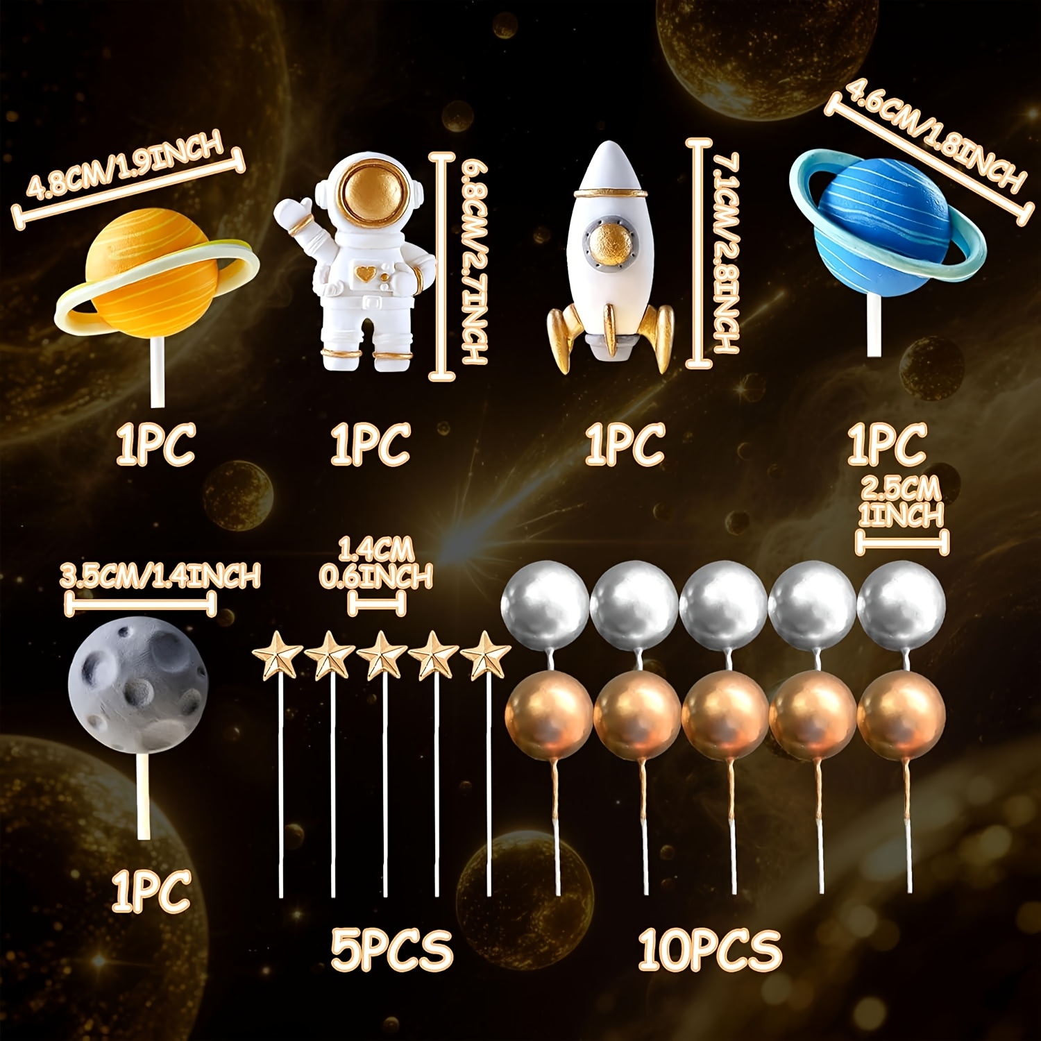 TEMU Laventy 20pcs Astronaut Cake Decorations Outer Toppers For 2 The Moon First Trip Around The Sun Birthday Baby Shower Halloween, Christmas