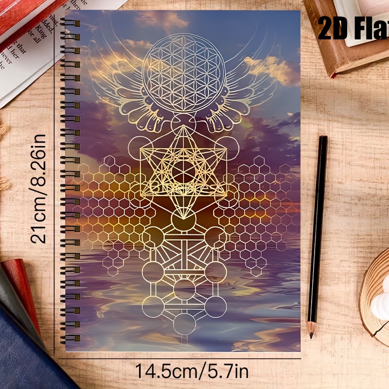 TEMU 1pc Personal Organizer [2d] Flat Geometry Notebook With Flower Of Life & ' Art, Lined 100 Pages Journal For Spiritual Reflection, Meditation