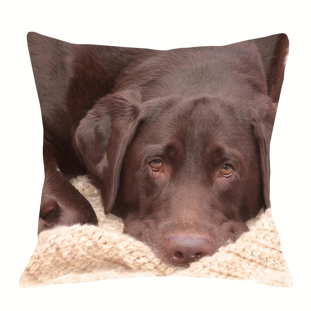 

1pc Contemporary Dog Throw Pillow Cover, 18x18 Inch, Short Plush Single Sided Print, Polyester, Machine Washable Zippered Cushion Case For Home & Bedroom Decor - Z11