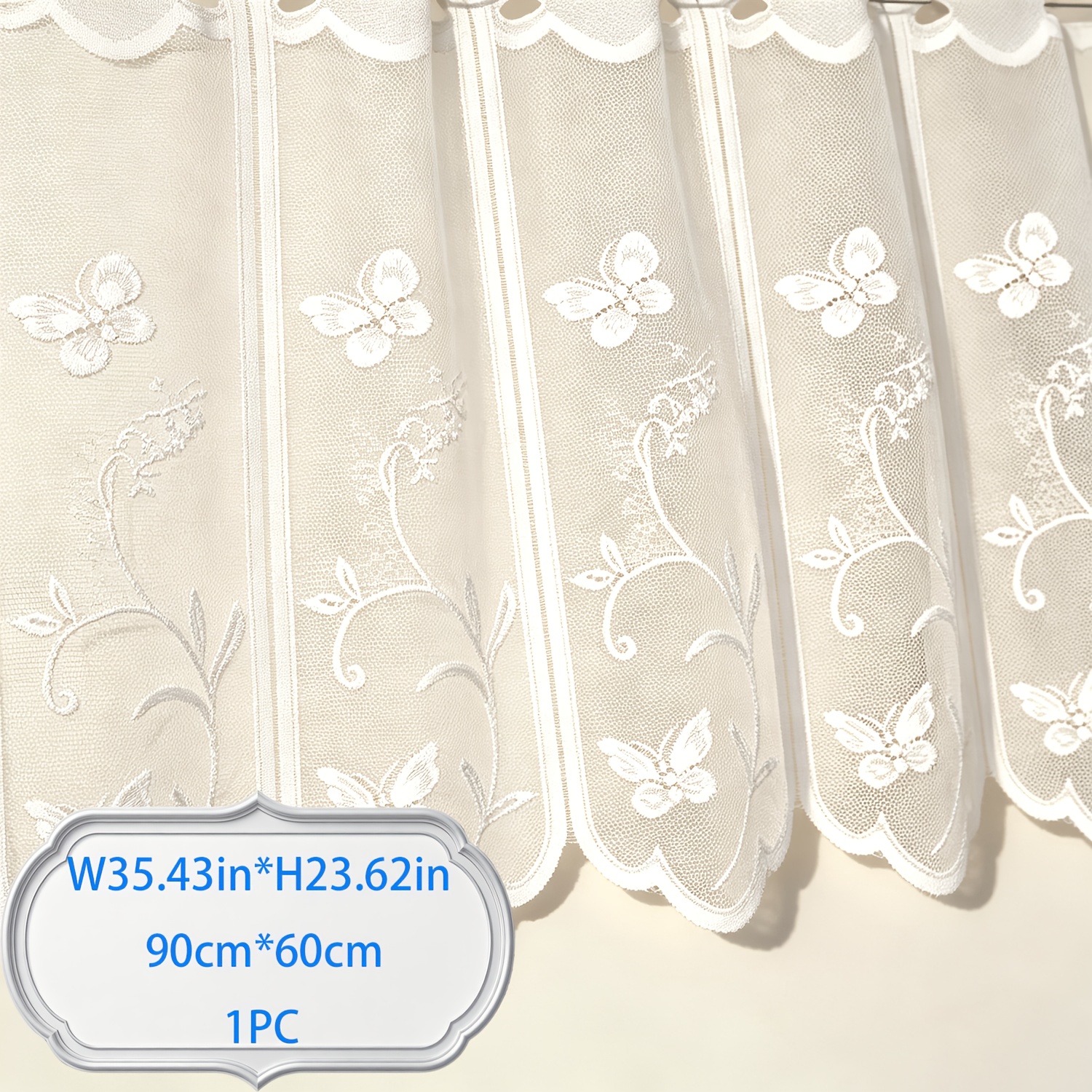 TEMU 1pc Lace Sheer Window Curtain, Light Luxury Short Valance, Translucent Rod-style, Bedroom Decoration, Hallway Door Frame Decor, Cabinet And