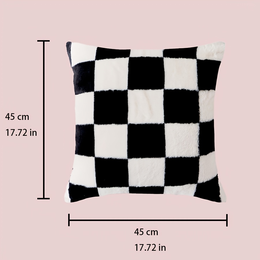 TEMU 1pc, Chessboard Plush Pillow Cover, Black And White Modern Minimalist Sofa Cushion Cover, 18x18 Inches, Living Room Bedroom Decor, No Pillow Insert Included