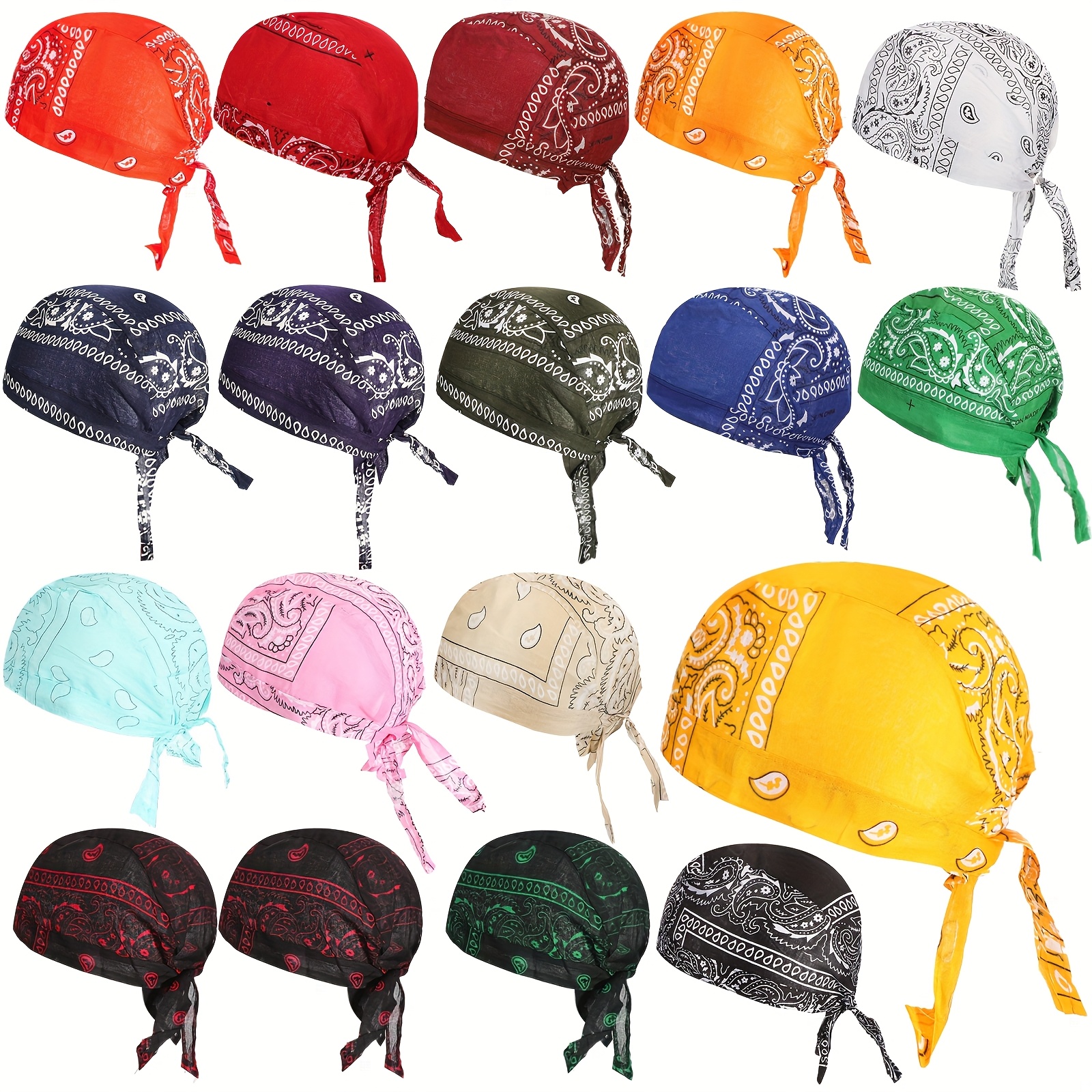 TEMU 18pcs Do Rag Skull Cap Paisley Pattern Bandanna Biker Head Wraps Quick-drying Hats, Sweat Wicking Beanie For Men And Women, Multicolor, 4xl