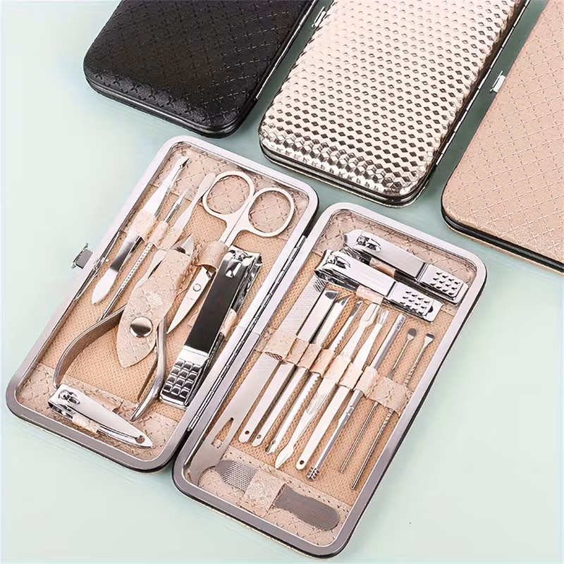19pcs professional manicure pedicure set stainless steel nail care kit with cuticle nippers clippers files grooming tools for toenails precision trimming shaping home halloween and christmas gifts nail tech nail supplies professional nail polish for women beginner nail kit nail supplies set Product details 6