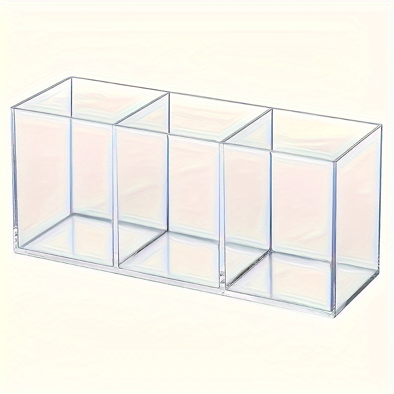 

Acrylic Desk Organizer With 3 Compartments - Clear Plastic Desktop Storage Box For Pens, Makeup Brushes, Office Supplies - Sturdy Multipurpose Cube Organizer For Vanity And Workstation