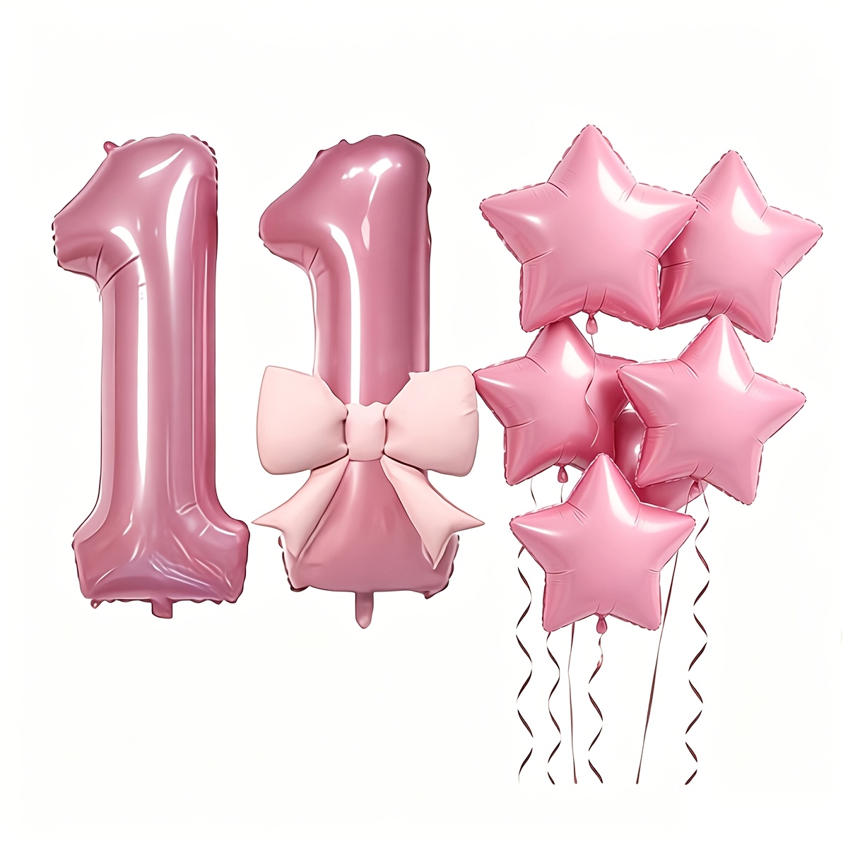 TEMU Ballons chiffres nœud rose, 2 ballons chiffres roses, 1 ballon nœud rose, 5 ballons roses, Total 8 pièces. Pour décorer les anniversaires,