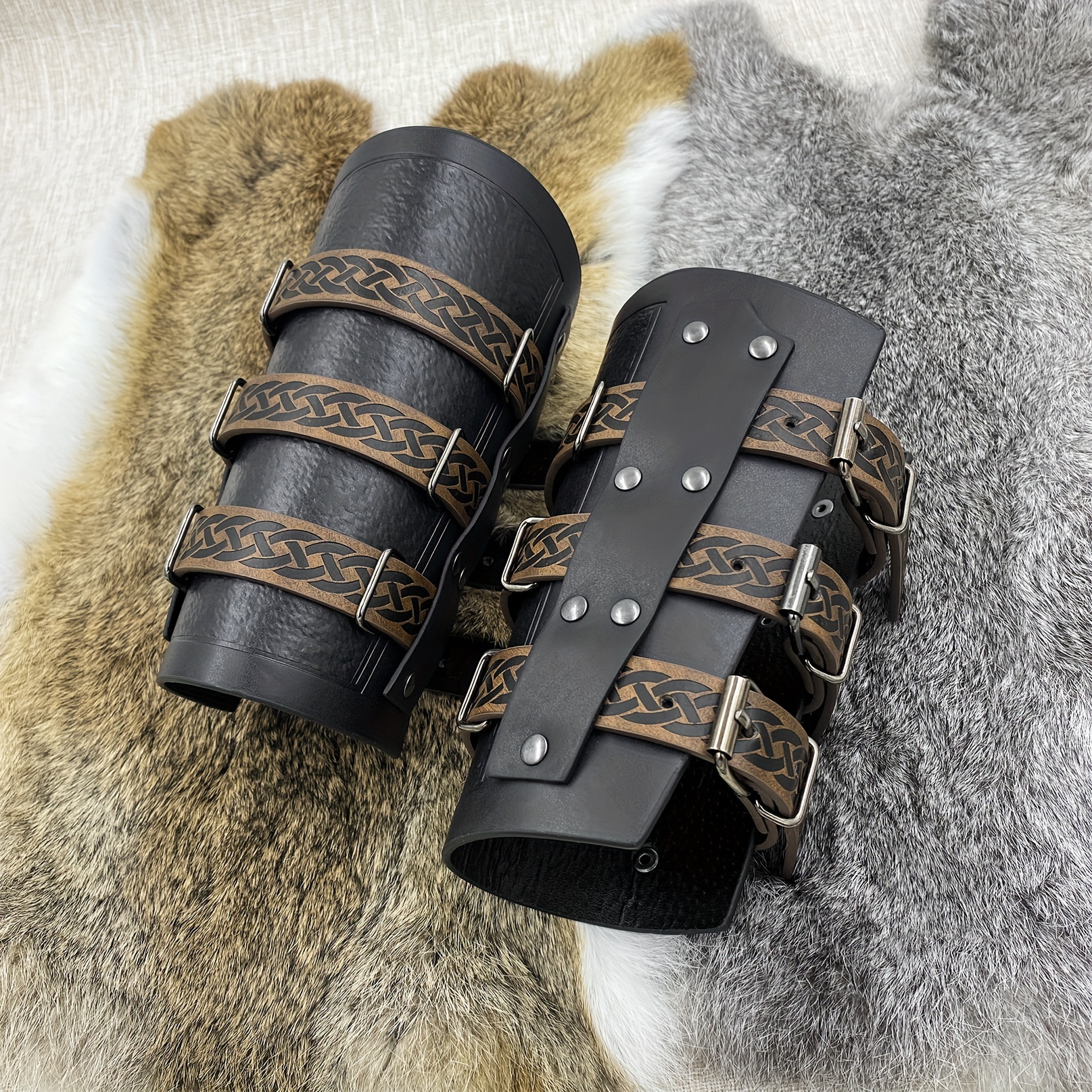 Medieval PU Leather Bracer Arm Cuff Armor Samurai Gauntlet Cosplay