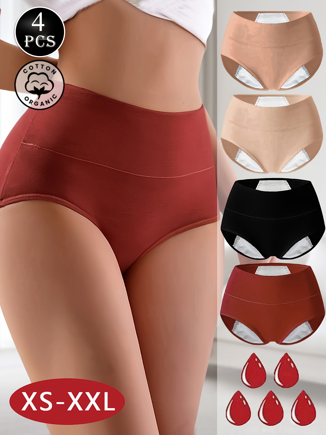 4-pack women s menstrual high-waist panties, full coverage   underwear,   solid color extended length comfortable underpants 0