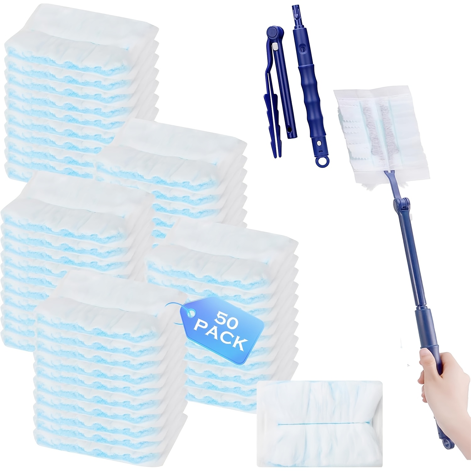 E-shop 52 Stück Staubmagnet-Nachfüllpack, 2 Griff-Einheiten für Teleskopstange, Staubwedel für Staubwedel, für Allergene, Tierhaare, Reinigung von