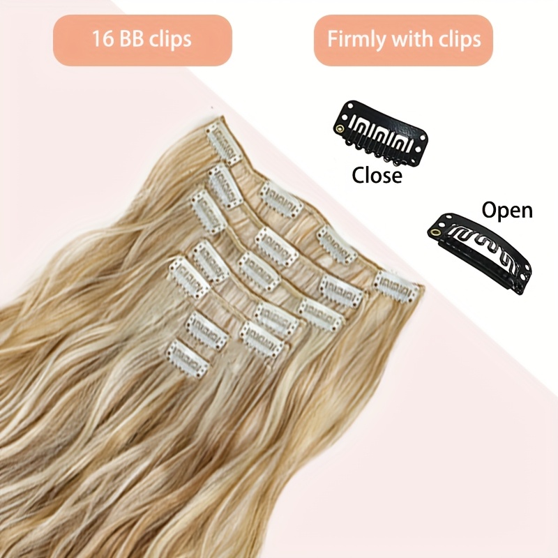 elegant mixed   in hair extension for women 16 clips long wavy curly synthetic hairpiece for   styling details 5