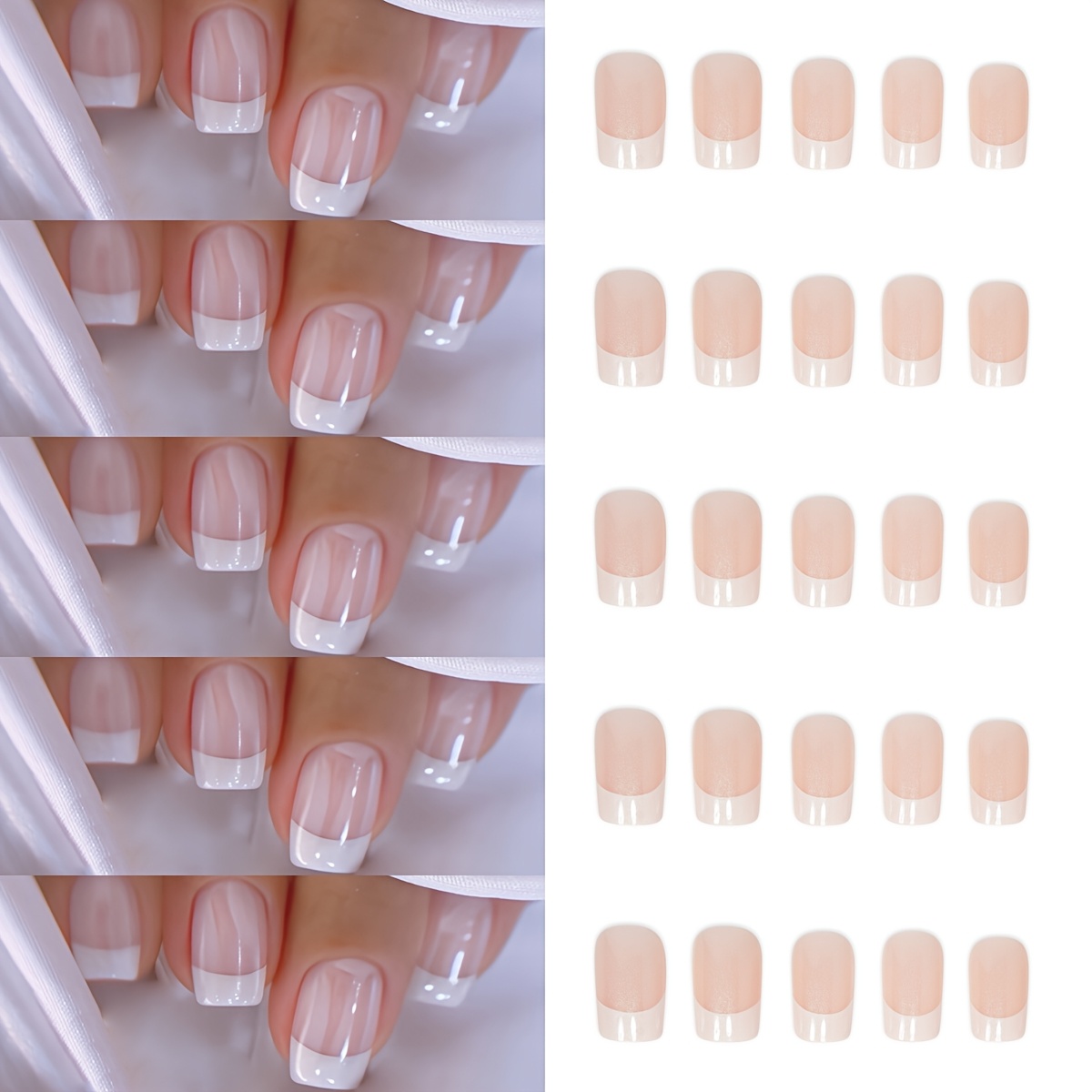 E-shop 120 Stück Elegantes Mond-Nagelsticker Set - Rosa Weiße Farbverlauf, Glänzende Textur, Quadratisches Design, Abnehmbar, Geeignet für Damenmode,