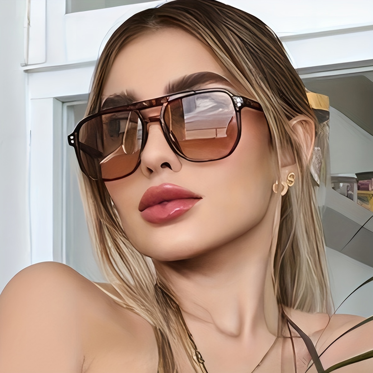 TEMU Momento genuino: gafas de puente doble de gran tamaño para mujeres y hombres, aptas para el uso diario y de viaje.: retailer-supplied image