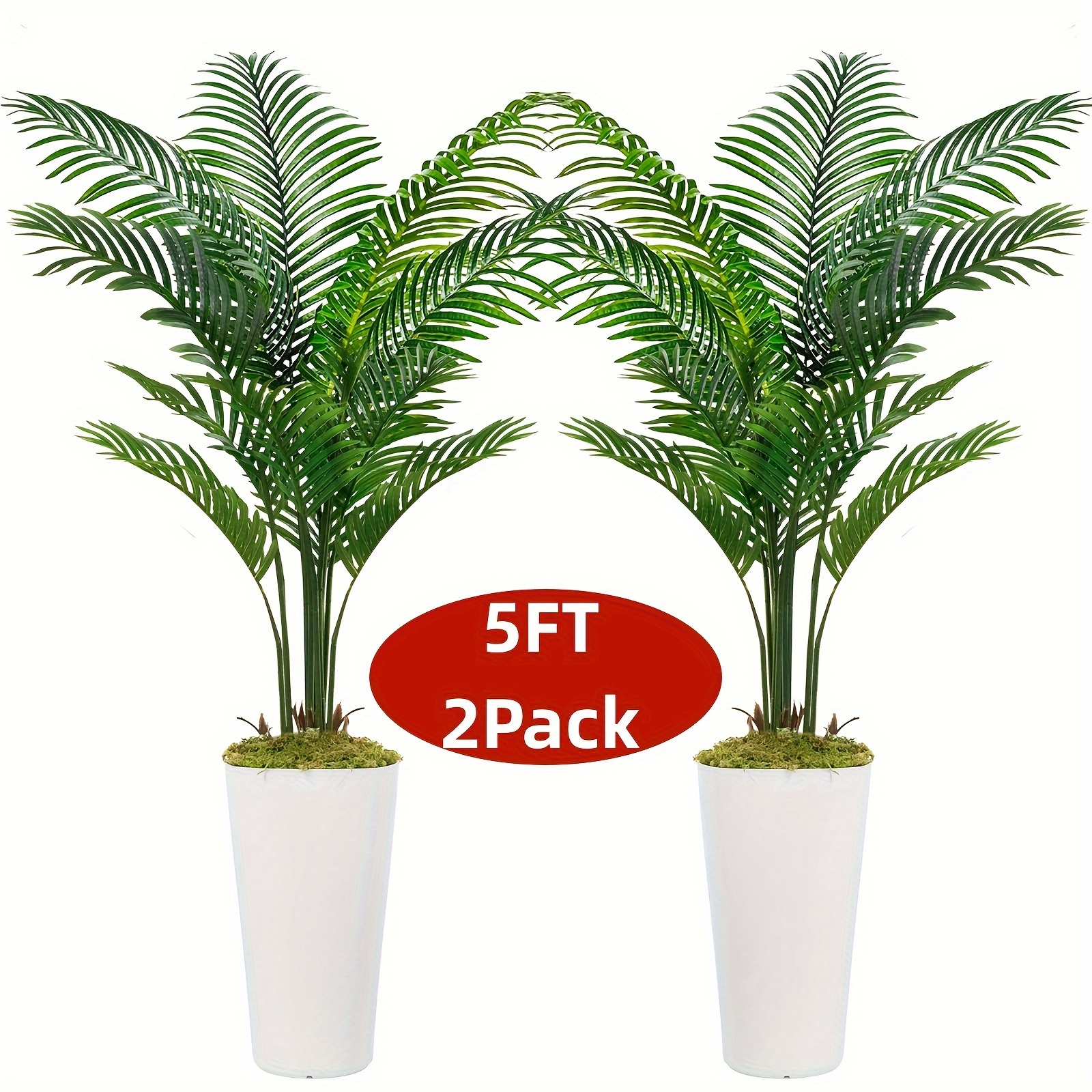 TEMU 5ft Artificial Palm Tree With White Tall Planter, Potted Fake Tropical Floor Plant, Faux Palm For Home Office Living Room, Halloween Christmas &