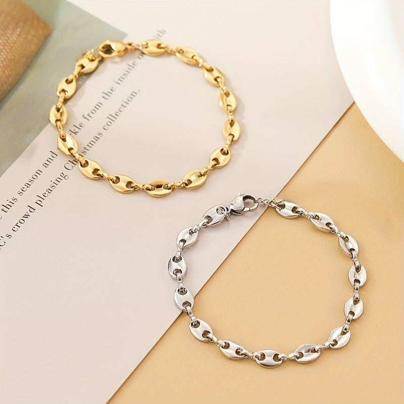 Minimalist Stainless Steel Coffee Bean Oval Cutout Chain Accessory