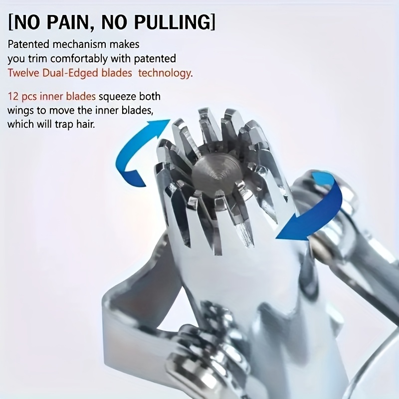 温和的护理 | 男士不锈钢手动鼻毛修剪器 - 特点是精密的旋转机械，人体工程学设计，包括清洁刷，可洗，未使用电池 商品详情 7