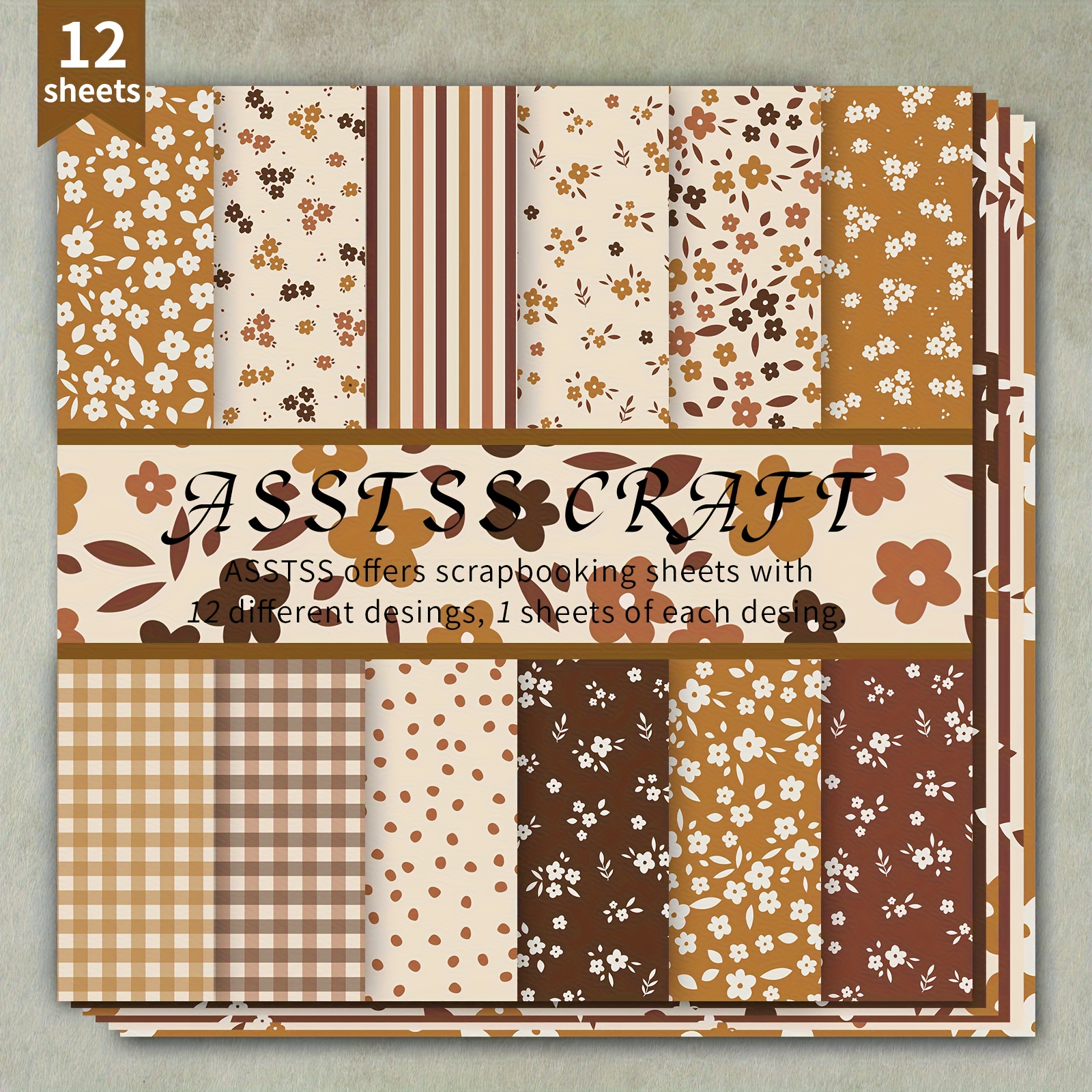 TEMU A 12-sheet Pad Of Scrapbooking Paper Featuring Vintage Floral Designs, Made From Heavyweight Cardstock Suitable For Journaling, Collage Art,