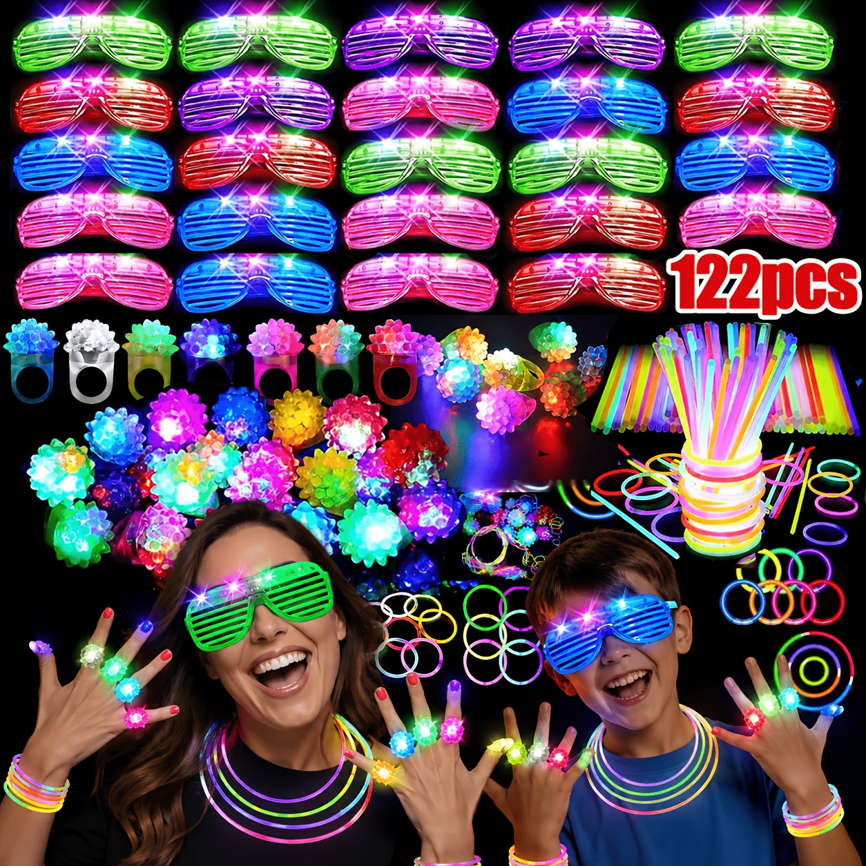 TEMU 122glow-in-the-dark Party Supplies, Glow Stick Party Pack Containing , Led Glasses, Led Glow Sticks For Neon Party Decorations, Decorations,