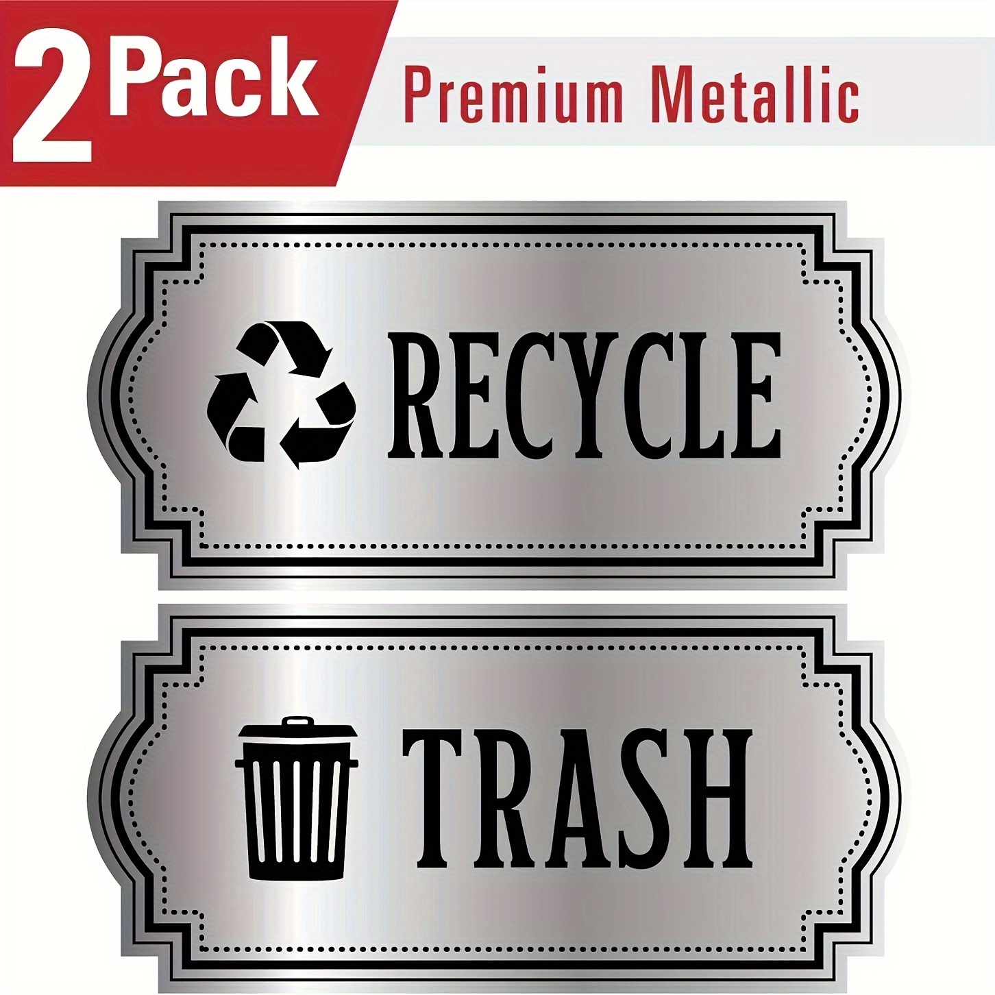 

2 Pack Recycle And Trash Decal Sticker - Elegant Look For Trash Cans, Containers, And Garbage Bins - Uv Laminated Vinyl Decal - Indoor Solution For Kitchen & Office