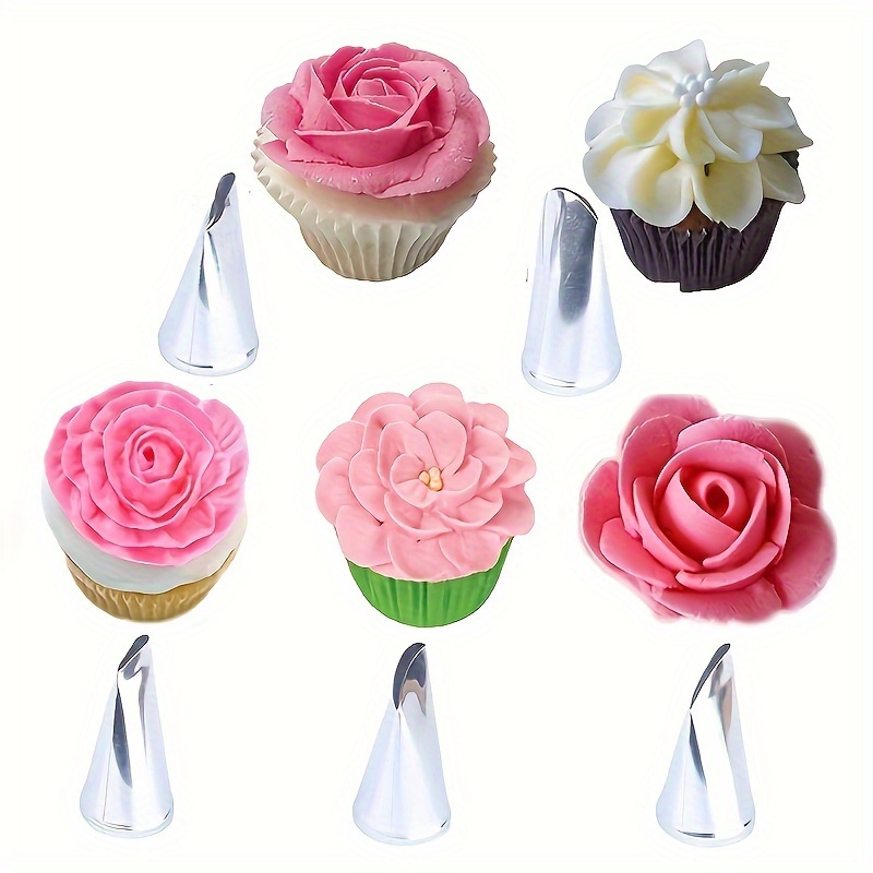 

7-piece Stainless Steel Cake Decorating Tips Set - Rose Flower Icing Piping Nozzles, Flower Scissors, And Nail Set For Cake Decoration