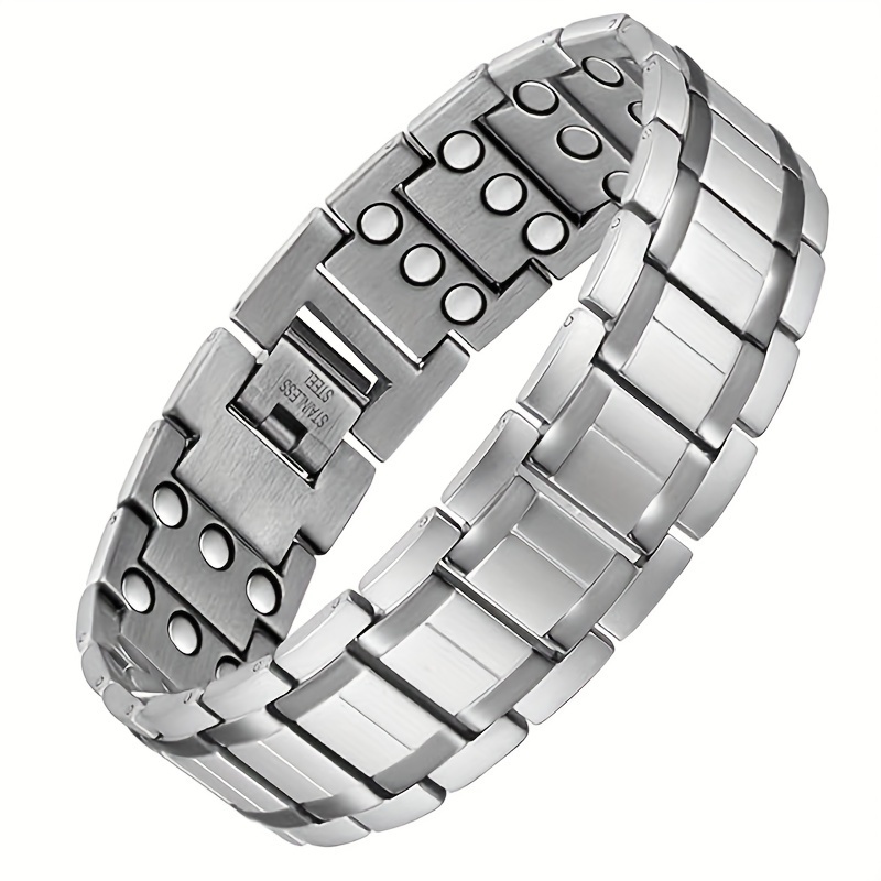 

1pc Titanium Steel Magnetic Bracelet For Men, 3500 Ultra Strength, Punk Style, Silvery, With Sizing Tool, No Pendant, Jewelry Gift