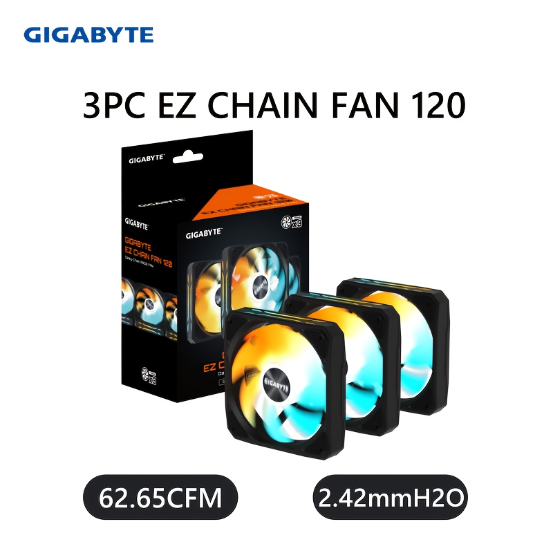   ez chain fan 120 3pcs   argb led fans with 120mm airflow 2 42mm thickness no battery needed ideal for tabletop gaming setup gaming tabletop accessory sleek aesthetic   design gaming accessories