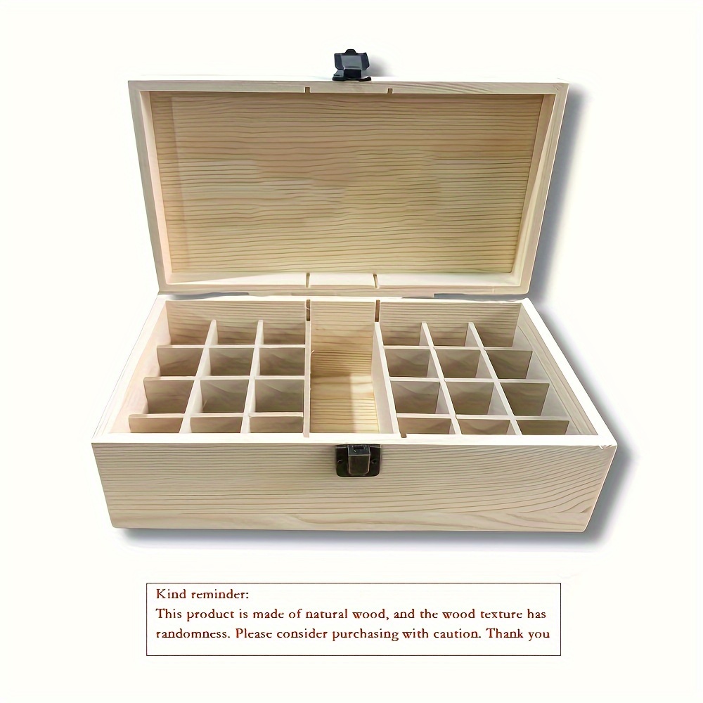 TEMU 25 Grids Essential Oil Storage Box Case Wooden Hold 5ml 10ml 15ml + 1 Large Slot For 118ml 60ml 1-4 Oz Ounce Organizer